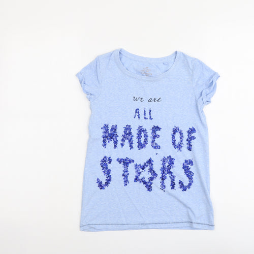 NEXT Girls Blue Cotton Basic T-Shirt Size 9 Years Round Neck Pullover - We Are All Made Of Stars