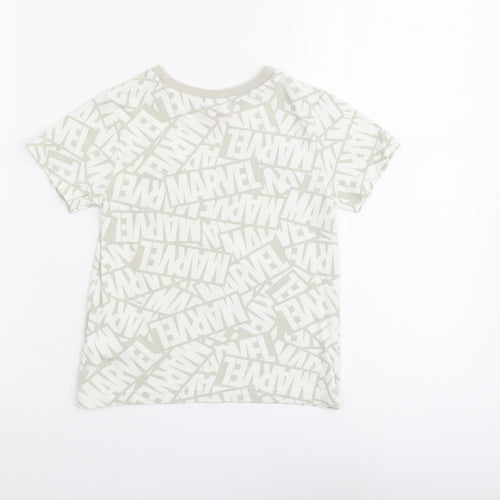 F&F Boys Beige Geometric Cotton Basic T-Shirt Size 3-4 Years Round Neck Pullover - Marvel