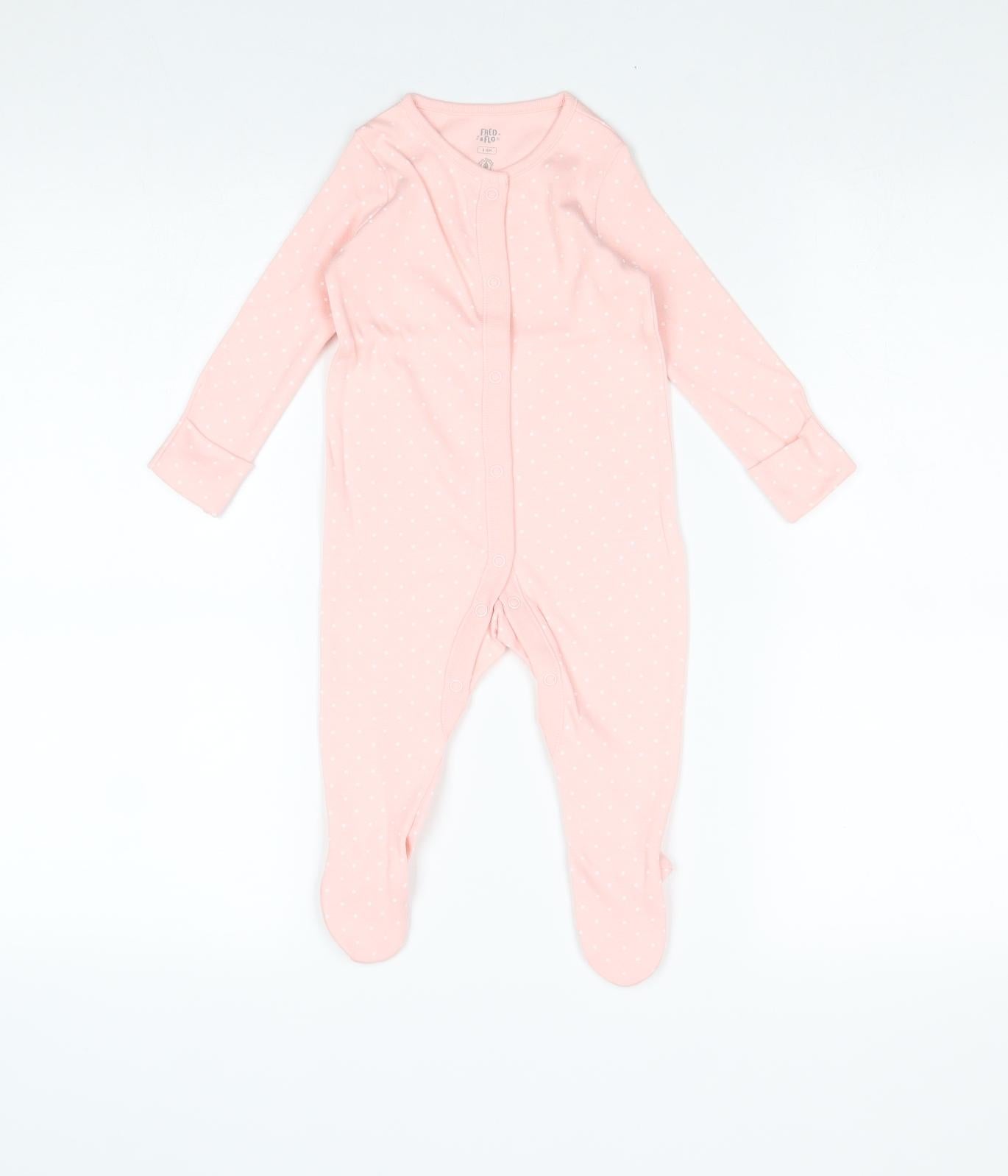 Fred & Flo Girls Pink Polka Dot 100% Cotton Babygrow One-Piece Size 3-6 Months Snap - Sleepsuit