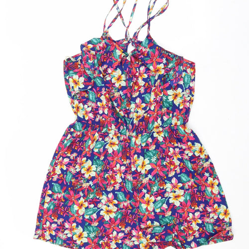 Preworn Womens Multicoloured Floral Polyester Playsuit One-Piece Size 10 Button