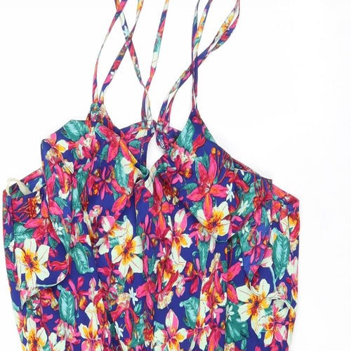 Preworn Womens Multicoloured Floral Polyester Playsuit One-Piece Size 10 Button