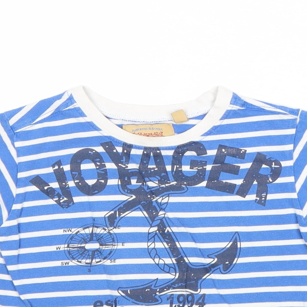 Hadleigh London Boys Blue Striped 100% Cotton Basic T-Shirt Size 2-3 Years Round Neck Pullover - Voyager