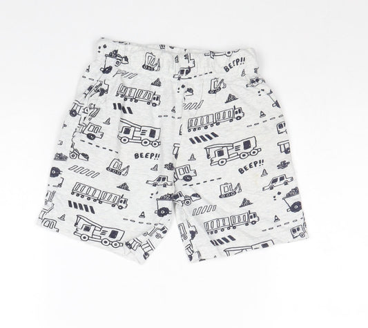 F&F Boys Grey Geometric Cotton Sweat Shorts Size 6-7 Years Regular - Vehicles Print, Waist 20