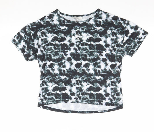 E-vie Girls Black Geometric Polyester Basic T-Shirt Size 13-14 Years Round Neck Pullover - Tie Dye