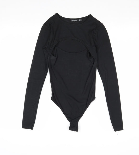 Boohoo Womens Black Polyester Bodysuit One-Piece Size 6 Drawstring