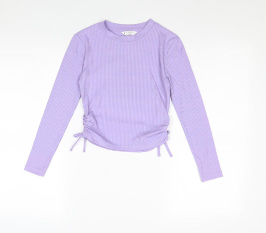 Matalan Girls Purple Polyacrylate Fibre Basic T-Shirt Size 11 Years Round Neck Pullover