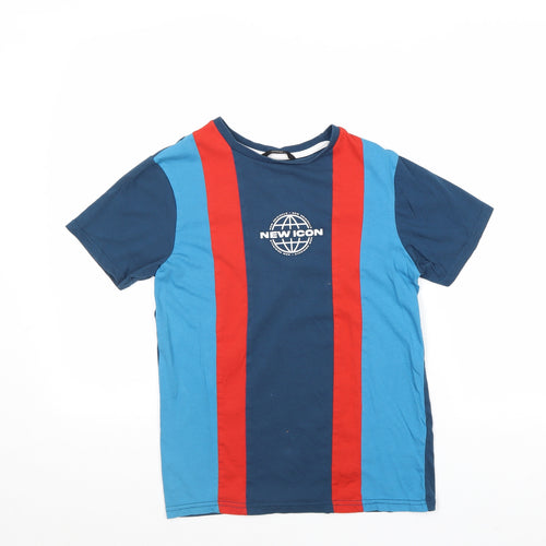 George Boys Blue Striped 100% Cotton Basic T-Shirt Size 12-13 Years Round Neck Pullover - New Icon