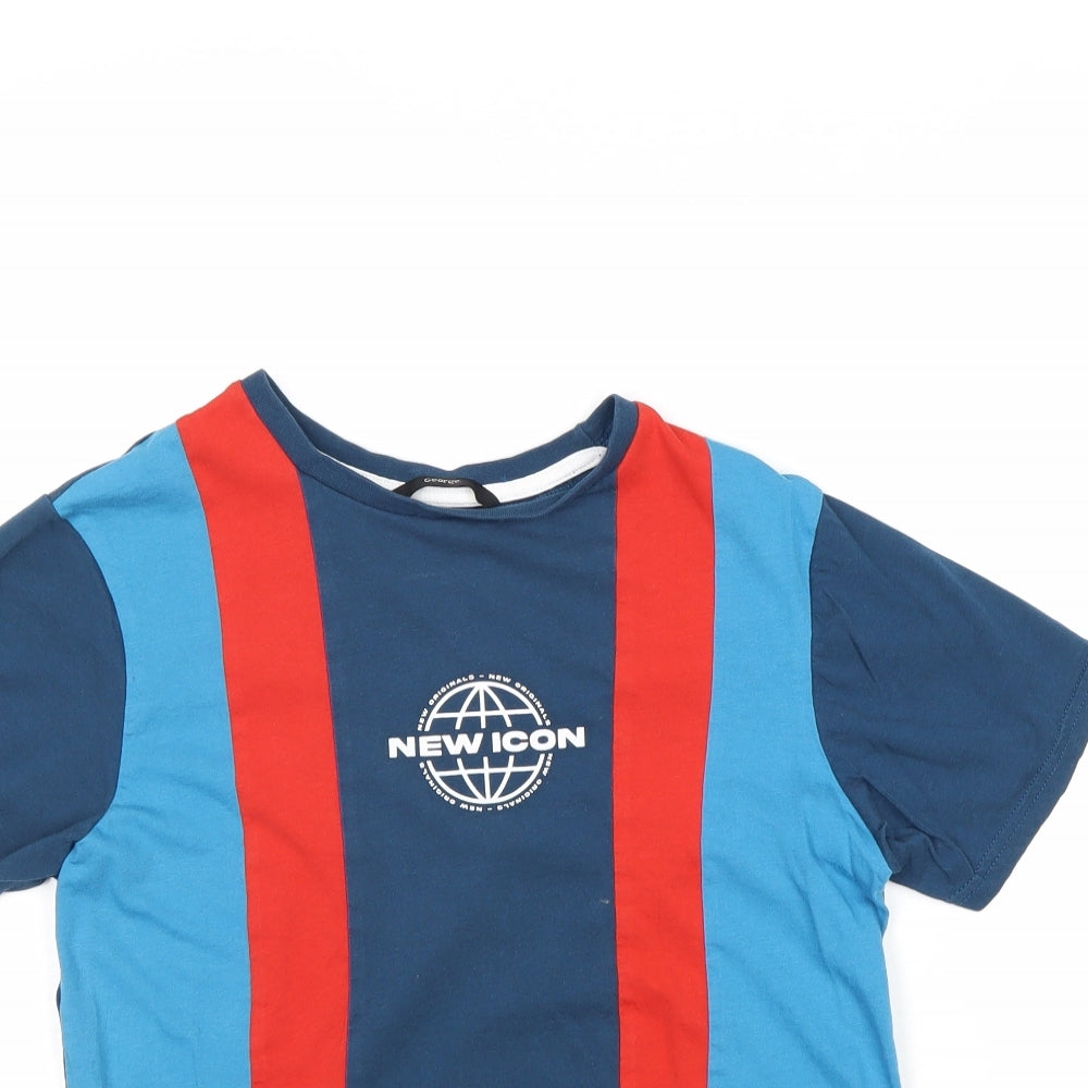 George Boys Blue Striped 100% Cotton Basic T-Shirt Size 12-13 Years Round Neck Pullover - New Icon