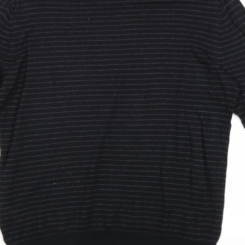 Uniqlo Mens Black Round Neck Striped Cotton Pullover Jumper Size S Long Sleeve