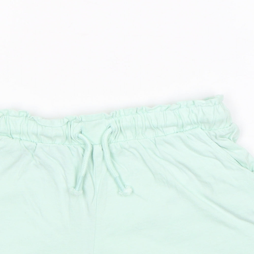 F&F Girls Green Cotton Sweat Shorts Size 11-12 Years Regular Drawstring