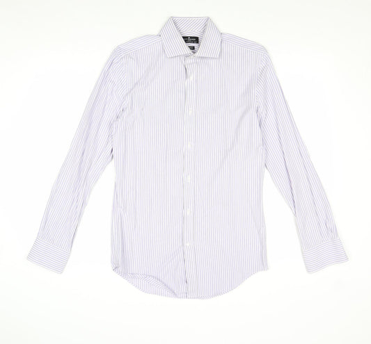 Jeff Banks Mens Blue Striped 100% Cotton Dress Shirt Size 14.5 Collared Button