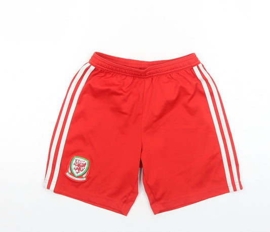 adidas Boys Red Striped Polyester Sweat Shorts Size 11-12 Years Regular Drawstring - Welsh Flag