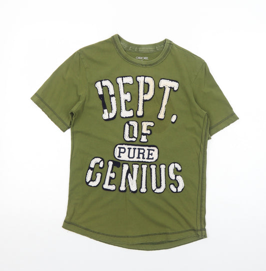 Cherokee Boys Green Cotton Basic T-Shirt Size 12 Years Round Neck Pullover - Dept of Pure Genius