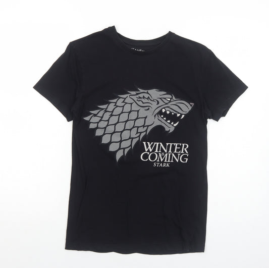 Game Of Thrones Mens Black Viscose T-Shirt Size XS Round Neck - Winter Is Coming