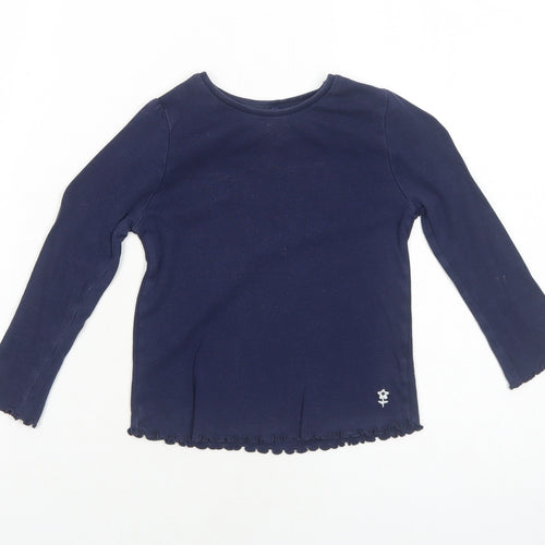 George Girls Blue Cotton Basic T-Shirt Size 2-3 Years Round Neck Pullover - Lettuce Hem