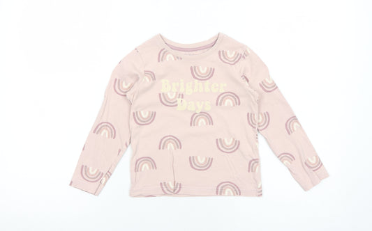 Primark Girls Pink Geometric Cotton Basic T-Shirt Size 4-5 Years Round Neck Pullover - Brighter Days Rainbow