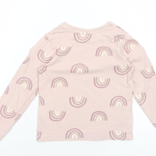Primark Girls Pink Geometric Cotton Basic T-Shirt Size 4-5 Years Round Neck Pullover - Brighter Days Rainbow
