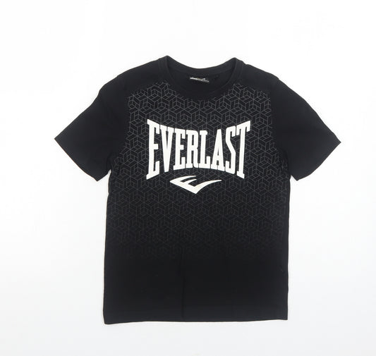 Everlast Boys Black Geometric Cotton Basic T-Shirt Size 9-10 Years Round Neck Pullover