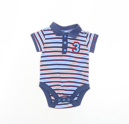 Marks and Spencer Boys Blue Striped Cotton Babygrow One-Piece Size 3-6 Months Snap - 3