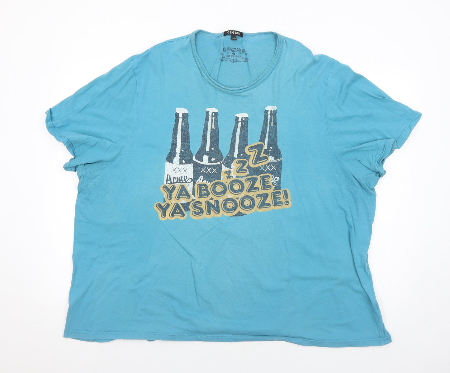 George Mens Blue Viscose T-Shirt Size 2XL Round Neck - Ya Booze Ya Snooze