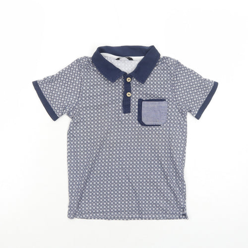 George Boys Blue Geometric Cotton Basic Polo Size 4-5 Years Collared Button