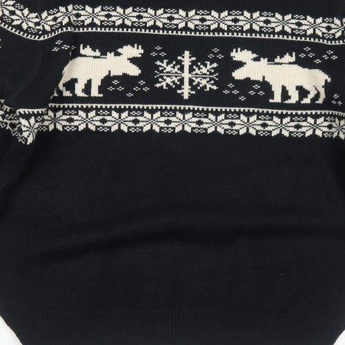 George Mens Black Round Neck Fair Isle Acrylic Pullover Jumper Size S Long Sleeve - Christmas