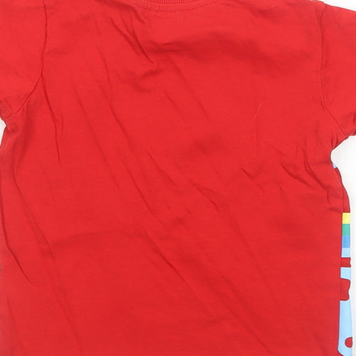 Matalan Boys Red Cotton Basic T-Shirt Size 3-4 Years Round Neck Pullover - Vehicles Print