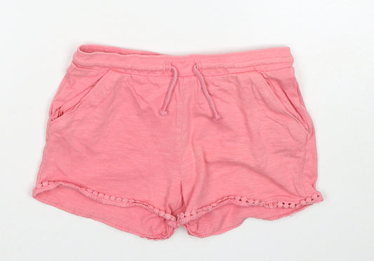 F&F Girls Pink Cotton Sweat Shorts Size 5-6 Years Regular Drawstring - Lace Detail