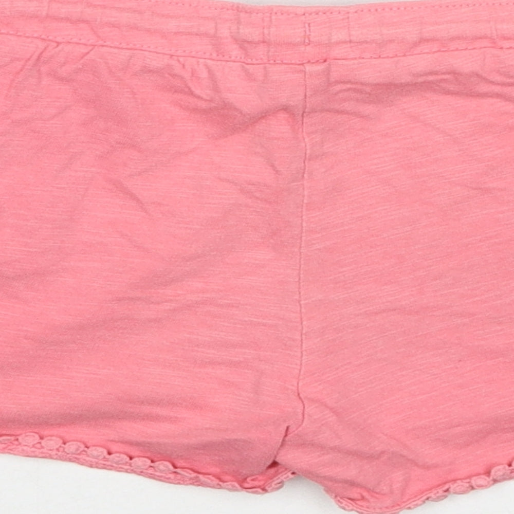 F&F Girls Pink Cotton Sweat Shorts Size 5-6 Years Regular Drawstring - Lace Detail