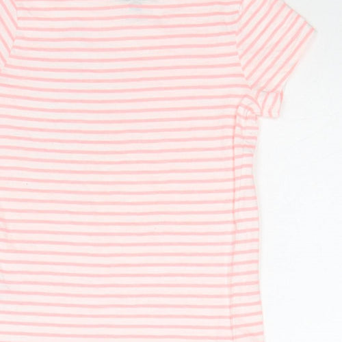 F&F Girls Pink Striped Cotton Basic T-Shirt Size 6-7 Years Round Neck Pullover - Flamingo
