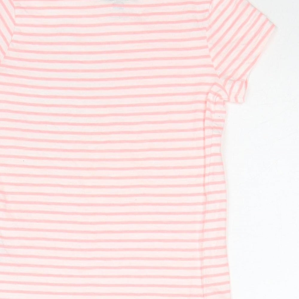 F&F Girls Pink Striped Cotton Basic T-Shirt Size 6-7 Years Round Neck Pullover - Flamingo