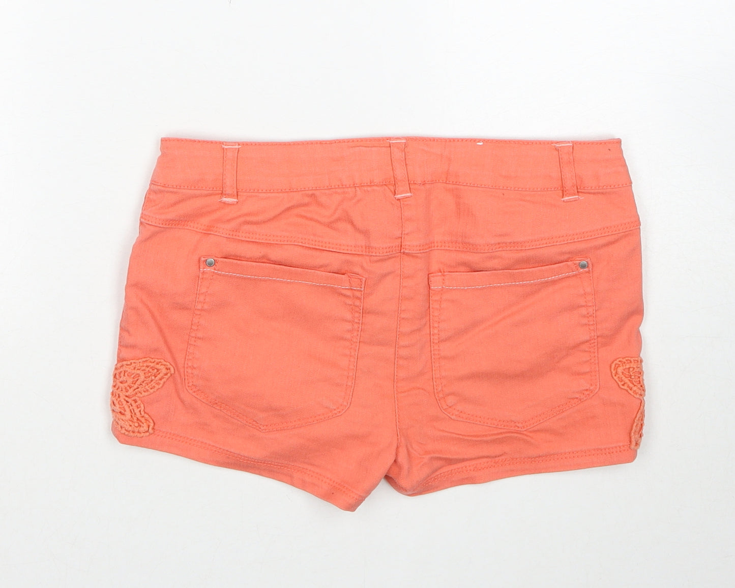 Vertbaudet Girls Orange Cotton Boyfriend Shorts Size 12 Years Regular Zip - Crochet Detail
