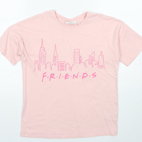 Primark Girls Pink Cotton Basic T-Shirt Size 12-13 Years Round Neck Pullover - Friends