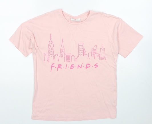 Primark Girls Pink Cotton Basic T-Shirt Size 12-13 Years Round Neck Pullover - Friends
