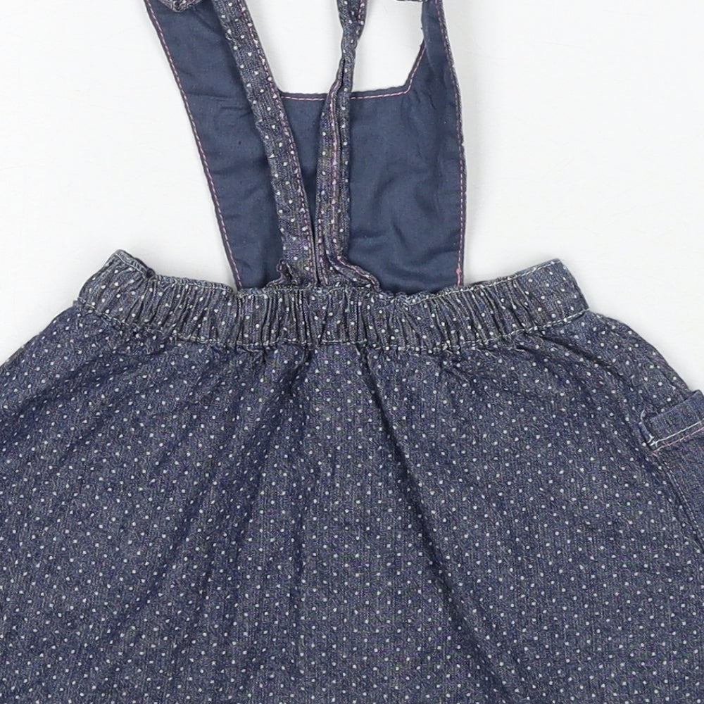Nutmeg Girls Blue Polka Dot Cotton Pinafore/Dungaree Dress Size 3-6 Months Square Neck Button