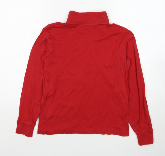 Lands' End Girls Red Cotton Basic T-Shirt Size 10-11 Years Roll Neck Pullover