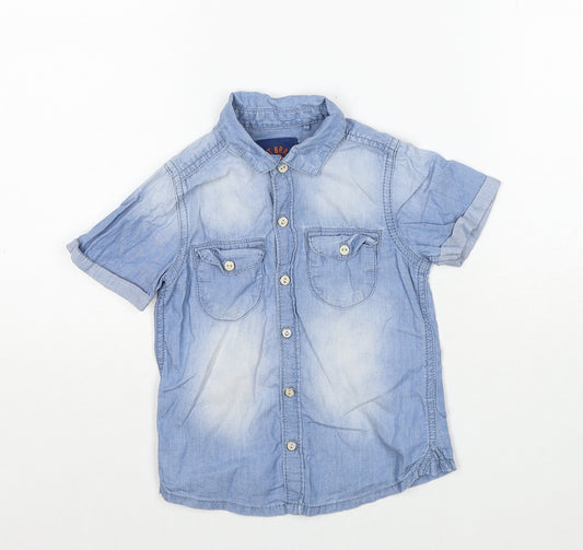 NEXT Boys Blue Cotton Basic Button-Up Size 2-3 Years Collared Button