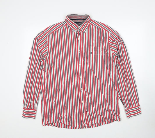 CASAMODA Mens Red Striped Cotton Button-Up Size M Collared Button