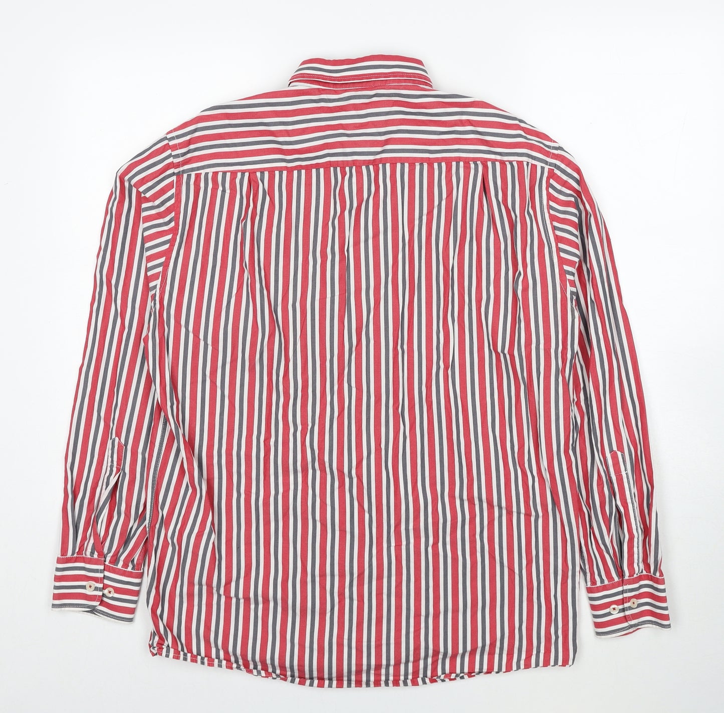 CASAMODA Mens Red Striped Cotton Button-Up Size M Collared Button