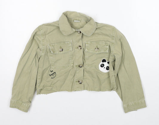 NEXT Girls Green Jacket Size 5-6 Years Button - Panda