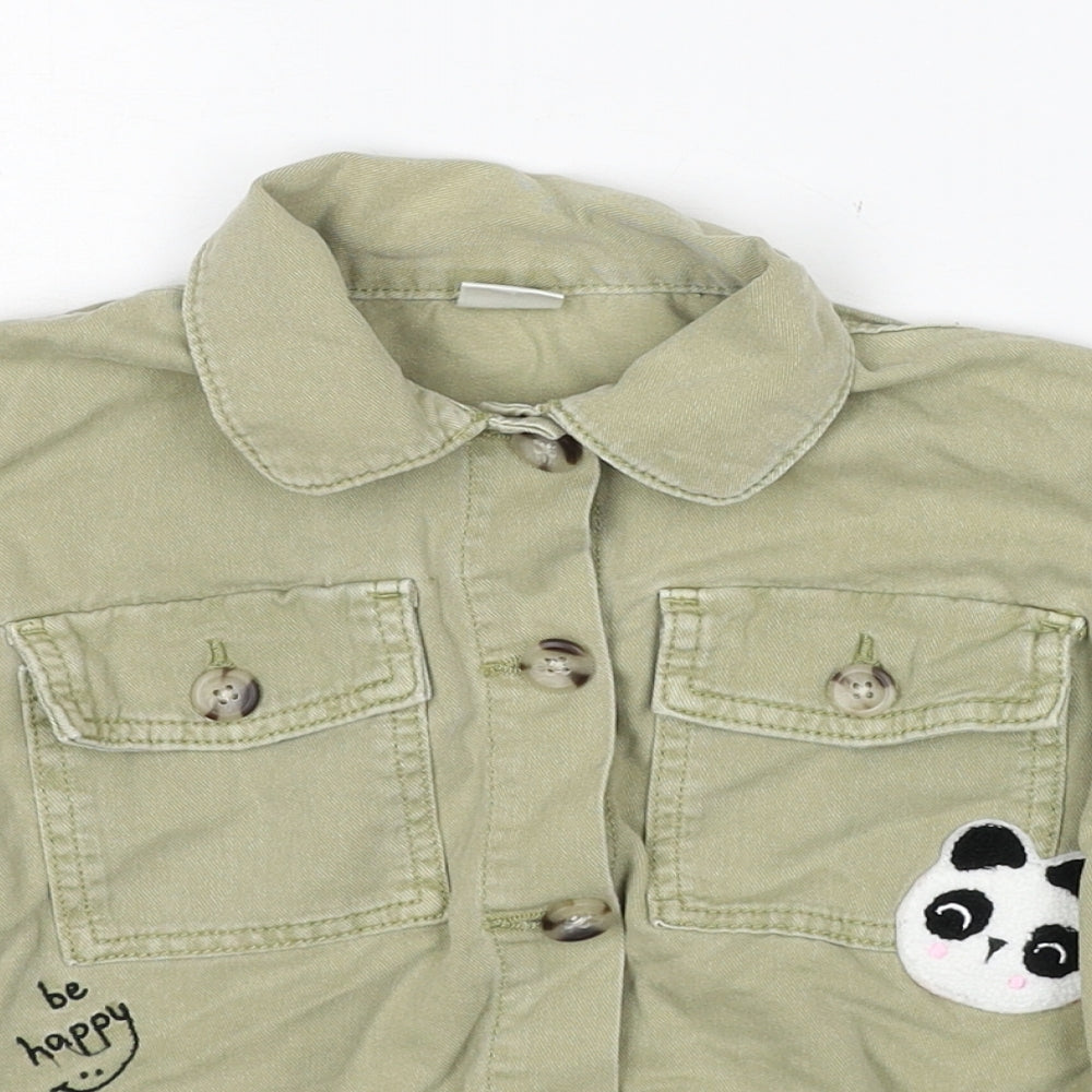 NEXT Girls Green Jacket Size 5-6 Years Button - Panda