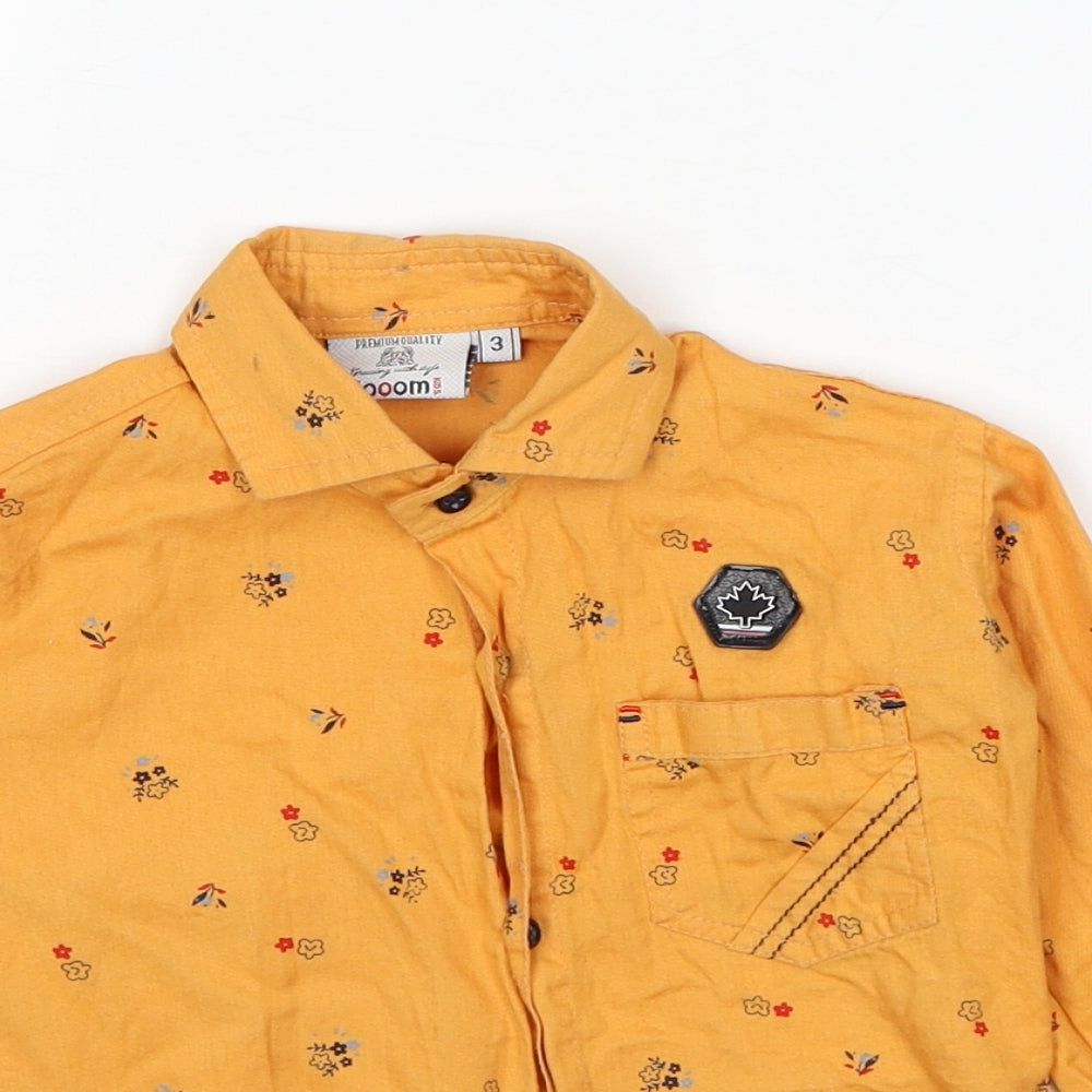 Zooom Boys Orange Geometric Cotton Basic Button-Up Size 3 Years Collared Button - Flower