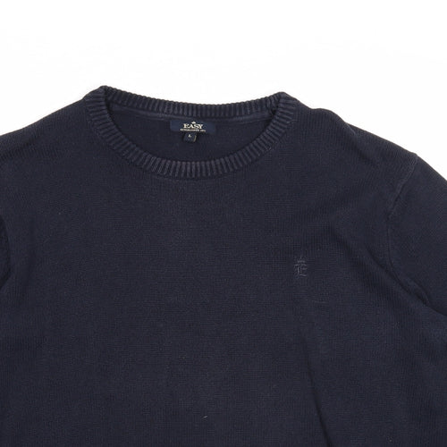 Easy Mens Blue Round Neck Cotton Pullover Jumper Size L Long Sleeve