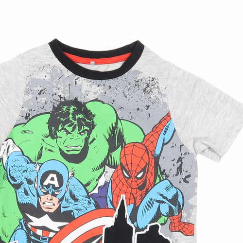 George Boys Grey Polyester Basic T-Shirt Size 3-4 Years Round Neck Pullover - Marvel Superheroes