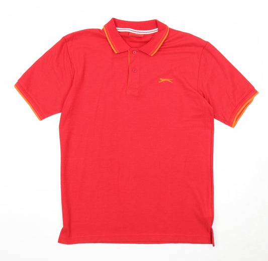 Slazenger Mens Red Polyester Polo Size M Collared Button