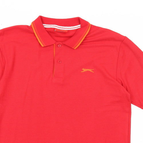 Slazenger Mens Red Polyester Polo Size M Collared Button