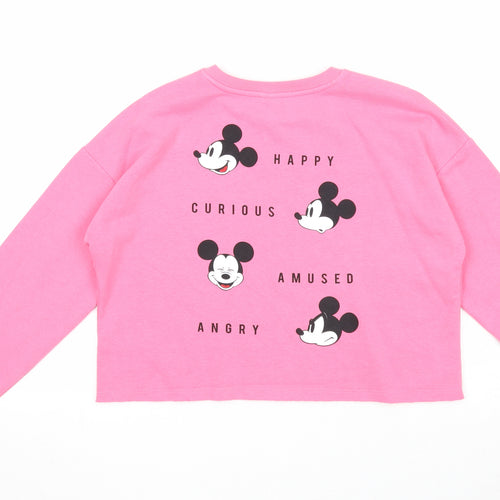 George Girls Pink Cotton Pullover Sweatshirt Size 12-13 Years Pullover - Mickey Mouse, Cropped