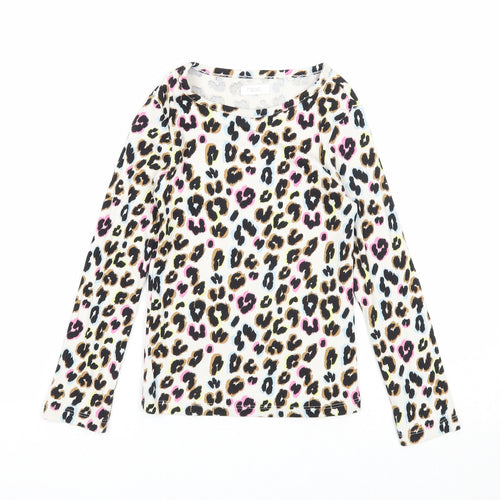 NEXT Girls Multicoloured Animal Print Cotton Basic T-Shirt Size 5 Years Round Neck Pullover - Leopard Pattern