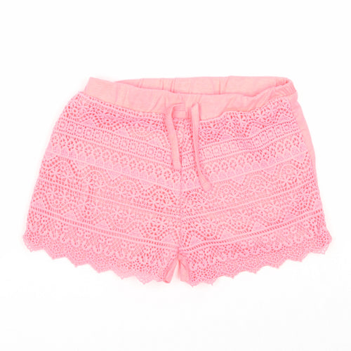 Primark Girls Pink Polyester Sweat Shorts Size 9-10 Years Regular Drawstring - Lace Details