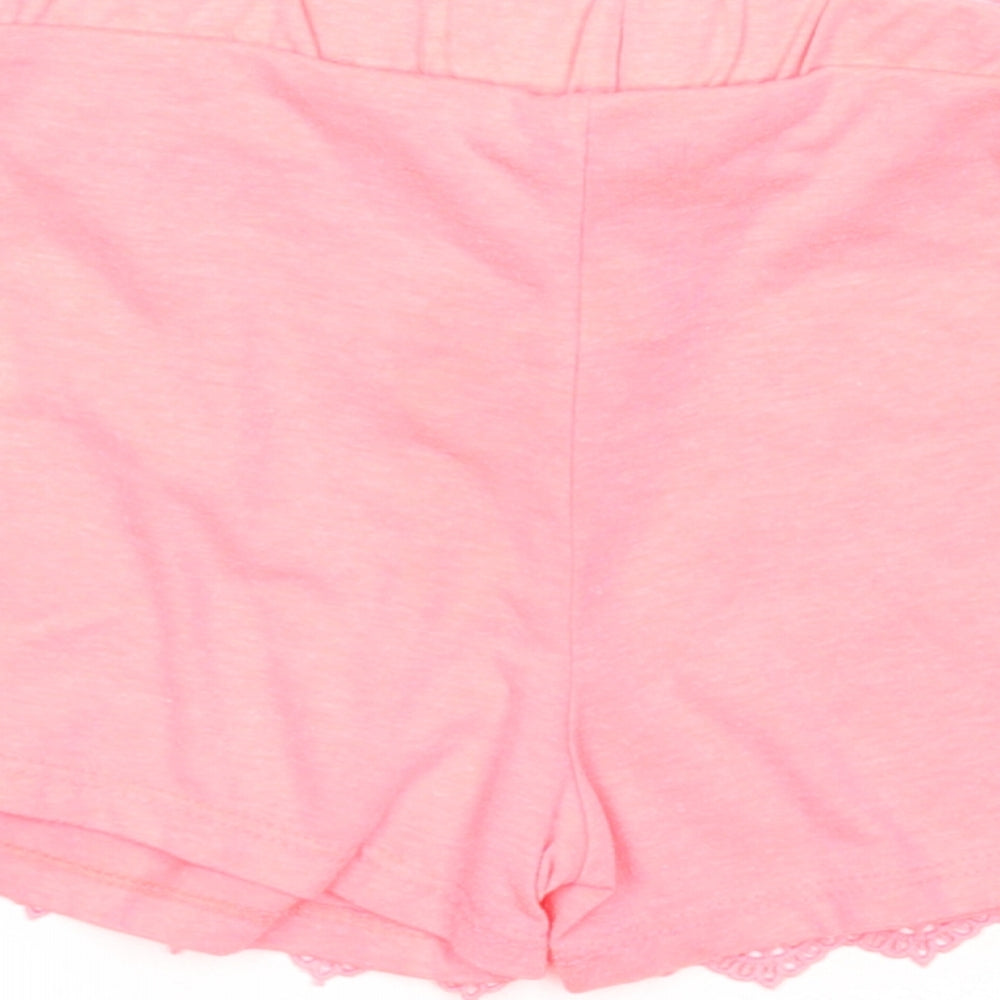 Primark Girls Pink Polyester Sweat Shorts Size 9-10 Years Regular Drawstring - Lace Details
